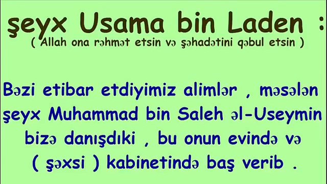 USAME BİN LADİN MÜSLÜMAN DEĞİLDİR KAFİRDİR USEYMİN CEHENNEMLİK KAFİRİNİ TEKFİR ETMİYOR HATTA ÖVÜYOR