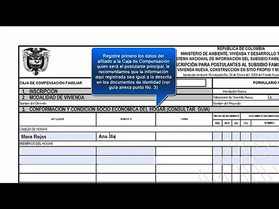 Tutorial formulario subsidio de vivienda Comfamiliar Huila