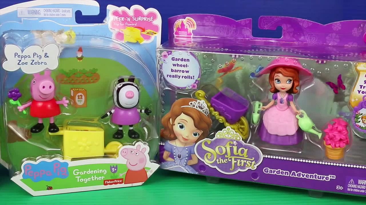 Sofia The First vs Peppa Pig Play Doh Gardening Together Garden Adventure Zoe Zebra DisneyCarToys