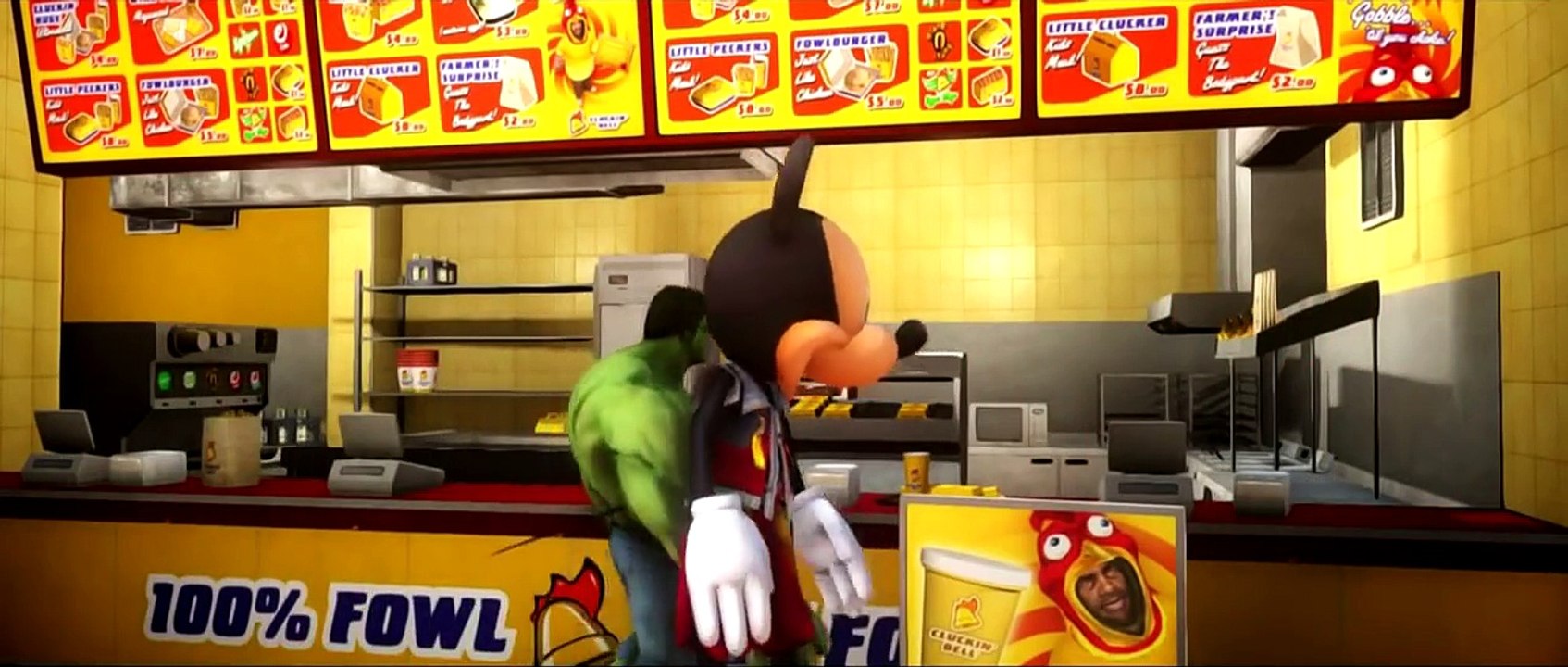 Spiderman and HULK drive Disney Cars Lightning Mcqueen Cars with Dinoco Ramone and Mickey Mouse!