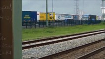 Trucks and 3 trains, railroad crossing Hoek van Holland, NL, 20 SEP 2013, part 1 of 10