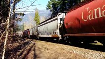 CN Grain Train at Hope BC @ Trans Canada Highway and the CN Mainline