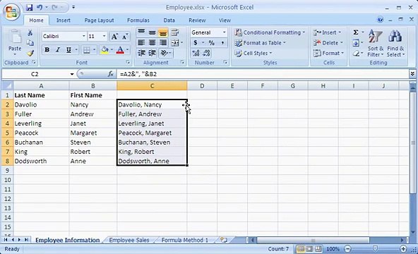 Excel 2007: Combine contents of multiple cells into 1 cell
