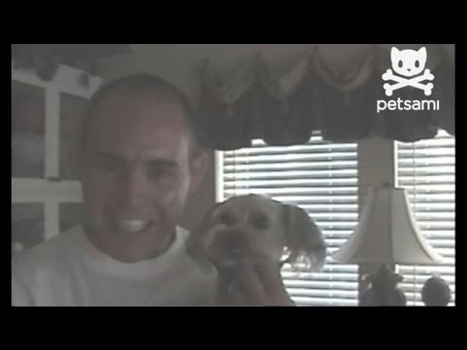 Dog imitates a man's facial expressions