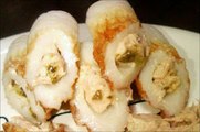 Japanese meal Japanes Fish sausage(chikuwa) with basil and Tuna Mayonnaise