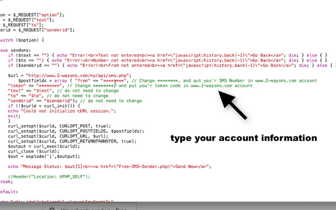 PHP script for SMS sending