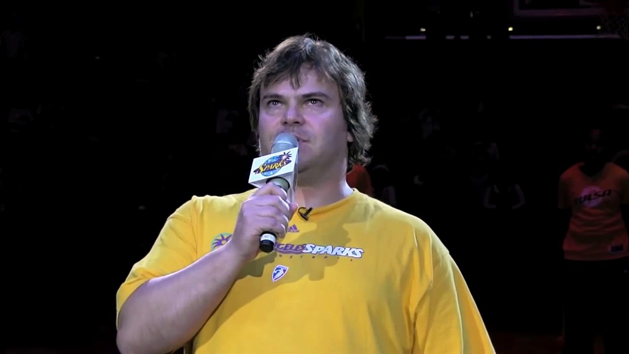 Jack Black chante l'hymne national au Maples center... Gros niveau!