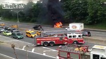 NYPD: Backseat passenger dies in car fire along Grand Central Parkway in Queens, two others escape vehicle