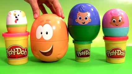 Play Doh BUBBLE GUPPIES SURPRISE EGGS Stacking Cups Pocoyo Disney Frozen HelloKitty Kinder PlayDough