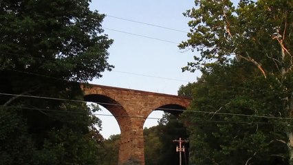 CSX stack train crossing Starrucca Viaduct, Lanesboro, Pa.