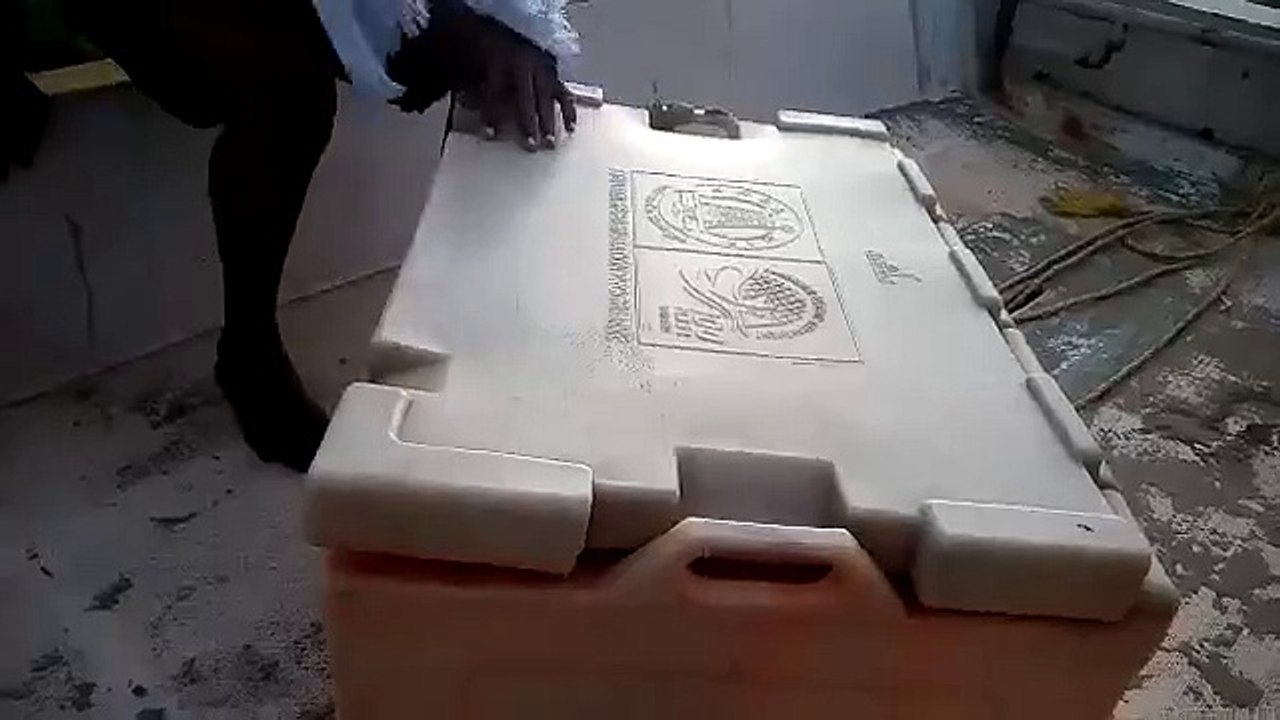 cute baby hiding in freezer box