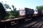 Trucks On Train Video RORO Train Carrying Trucks in Konkan Indian Railway