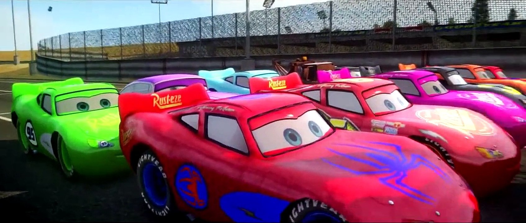 Disney Pixar Dinoco, Mater, Ramone with Spiderman, HULK & Batman AWESOME MCQUEEN CARS RACE!!!