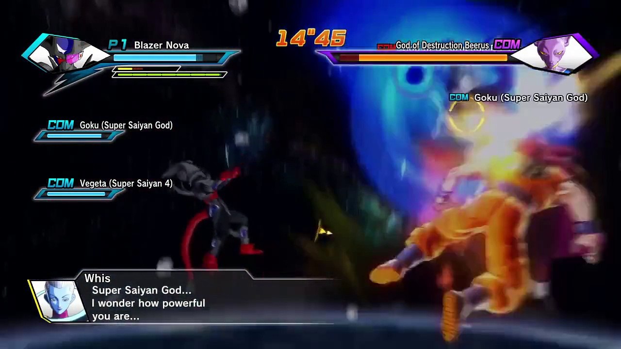 Dragon Ball Xenoverse Blazer Nova, SSJG Goku and SSJ4 Vegeta vs Beerus and Whis