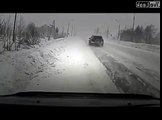 Guy Spins His Car On An Icy Road, Hits A Snow Bank, Inspects The Damage And Then Gets Wiped Out.