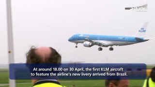 KLM aircraft with new livery lands at Schiphol