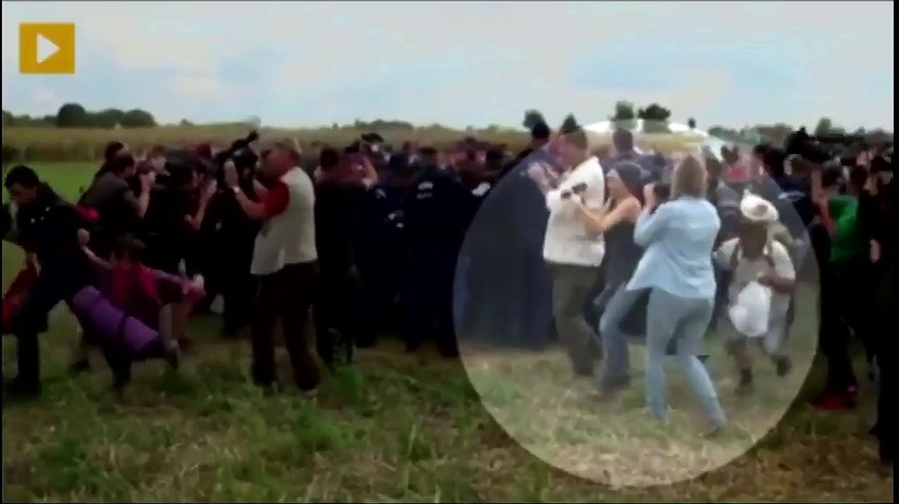 Hungarian TV Camerawoman Petra Laszlo kicks refugee Kids.