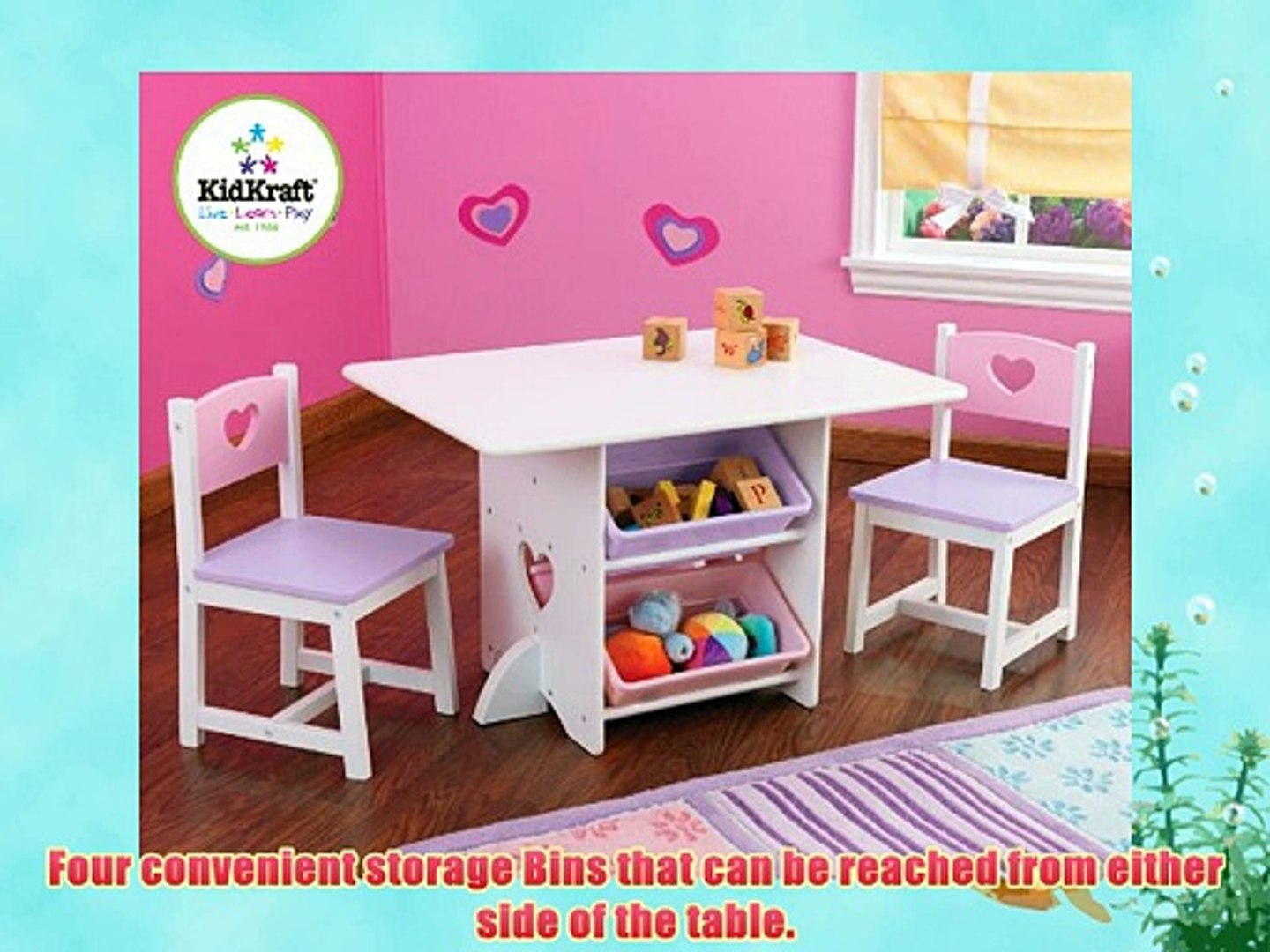 Kidkraft Heart Table And Chair Set With Pastel Bins Video