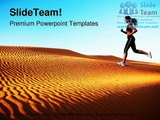 Woman Running On Desert Health PowerPoint Templates Themes And Backgrounds ppt themes
