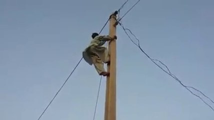 Crazy pole climbing
