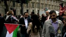 مظاهرة أمام مجلس الوزراء البريطاني احتجاجا على زيارة نتنياهو