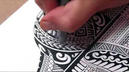 Maori Polynesian Tribal Half Sleeve Tattoo Design   Adding Black Fill