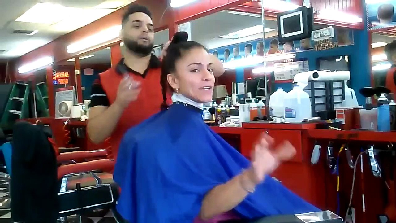 haircut long to short on beautiful lady