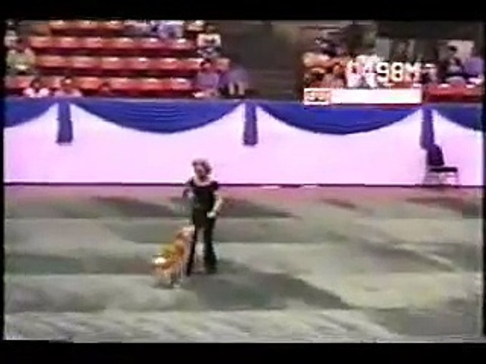 Woman and dog dancing