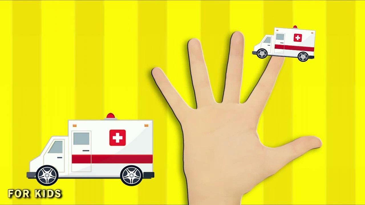 Finger Family Nursery Rhyme - Fire truck Police Car Ambulance Tow Truck School Bus - Children Songs