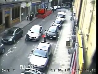 The thief jumped into the car has