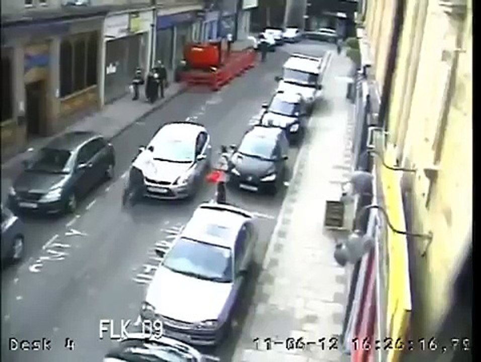 The thief jumped into the car has
