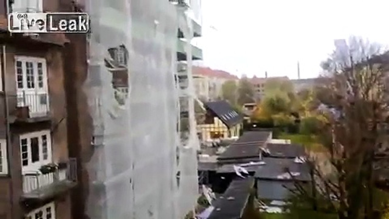 Six storey scaffolding collapses during storm in Denmark