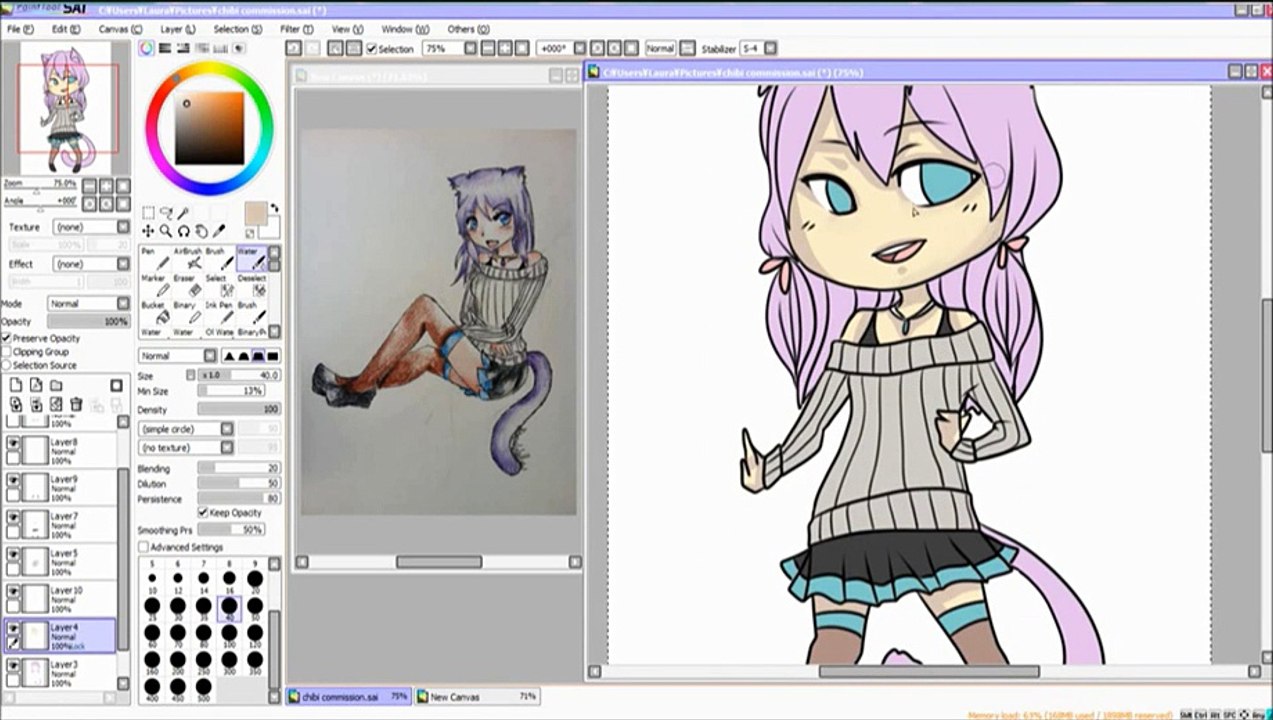 Paint tool sai digital speed drawing - Chibi commission