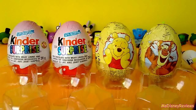 2013 Unwrapping 4 Kinder Joy Surprise Eggs Disney Princess and Winnie the Pooh characters