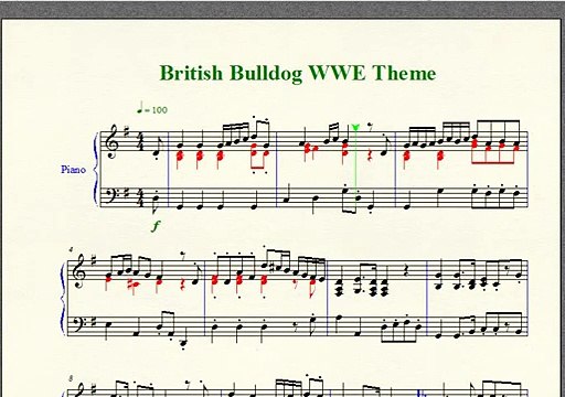 Wrestling Piano Theme Sheet Music - British Bulldog WWE Theme