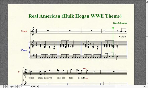 Wrestling Piano Theme Sheet Music - Real American (Hulk Hogan WWE Theme)
