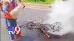 Speeding bike rams lorry, bursts into flames