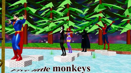 Superman Spiderman Batman Supergirl Catwoman Starfire & Baymax - Five Little Monkeys Nursery Rhyme