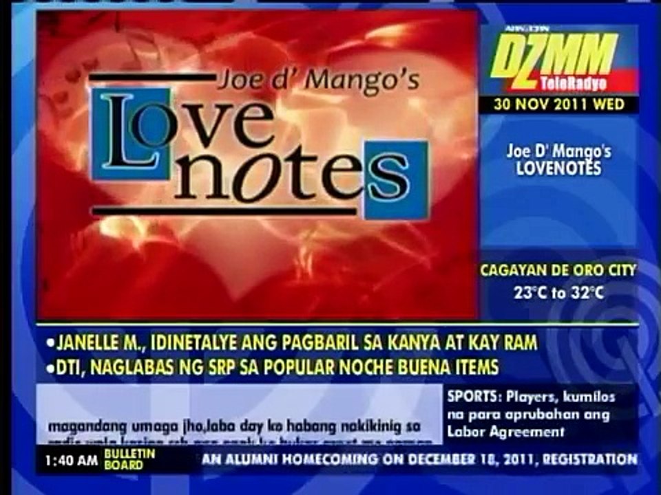 joe d' mango's lovenotes   nov. 30 episode