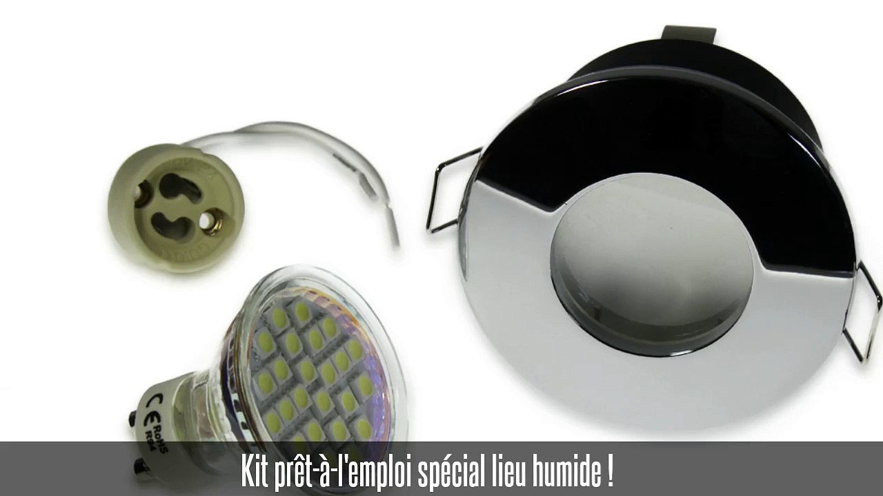 Kit encastrable led étanche, chromé, rond + ampoule led 5W, blanc froid + douille GU10