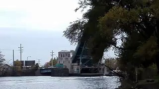 River Barges and Tugboat On The Des Plaines River, Joliet IL