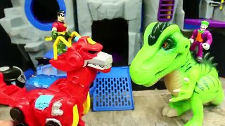 Joker Attacks Batman with Jurassic World Dinosaur T-Rex and Robin Fights with Transformers Dinobot
