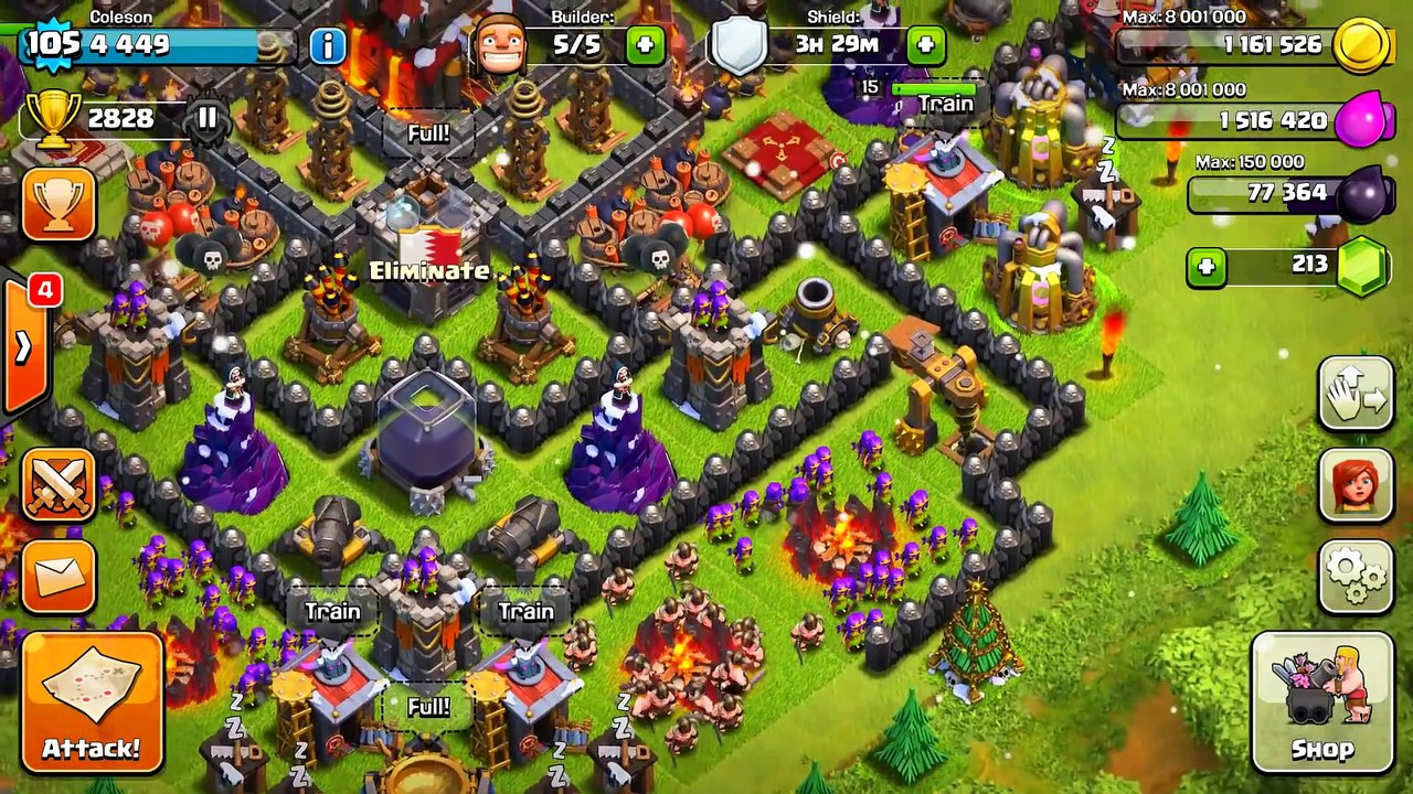 CLASH OF CLANS - TOWN HALL 4 AT (LVL 150) "MAXED BASE LVL 11 BLUE WALLS" (MUST WATCH)