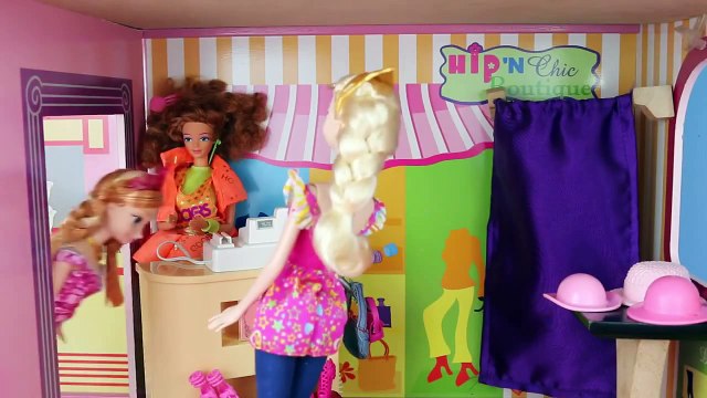 Frozen Elsa & Anna Dolls PINK Coronation Dress and Barbie Mall Clothes Shopping NEW DisneyCarToys