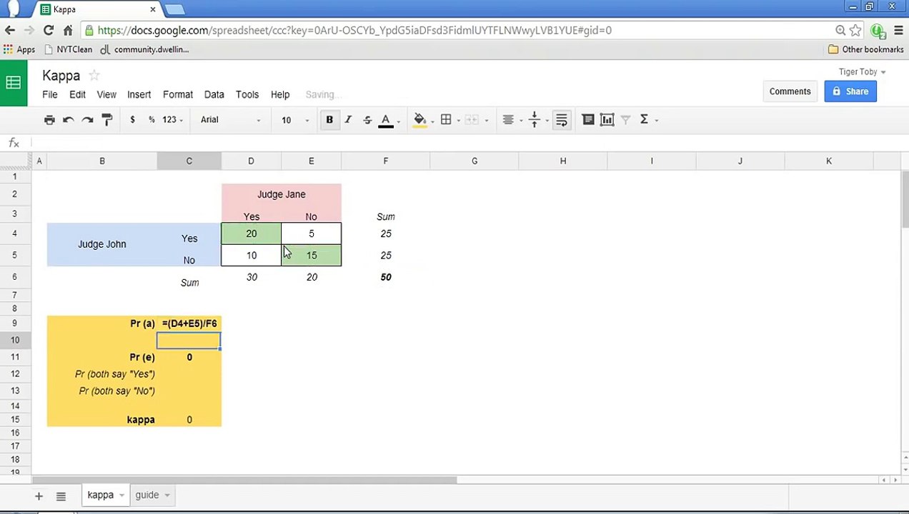 Kappa and Spreadsheets - a Measure of Inter-rater Agreement