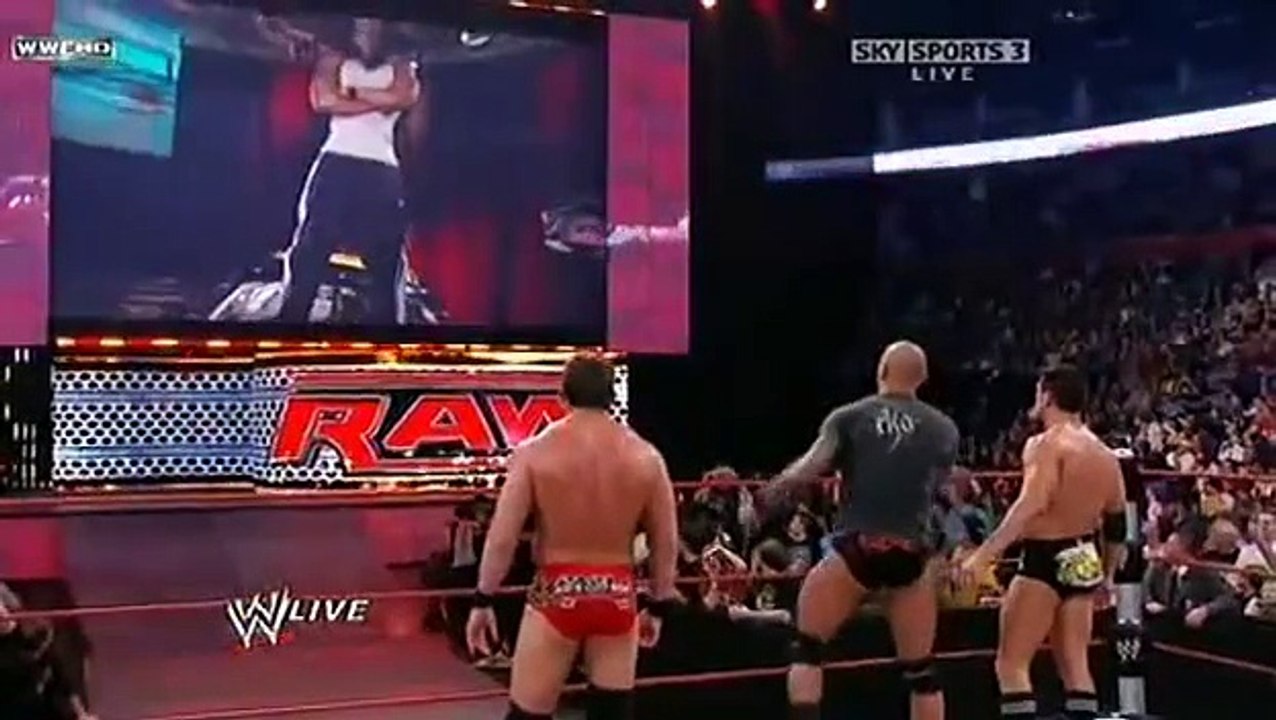 Kofi Kingston defaces The Viper's Randy Orton NASCAR @ WWE Monday Night RAW - 10/26/09