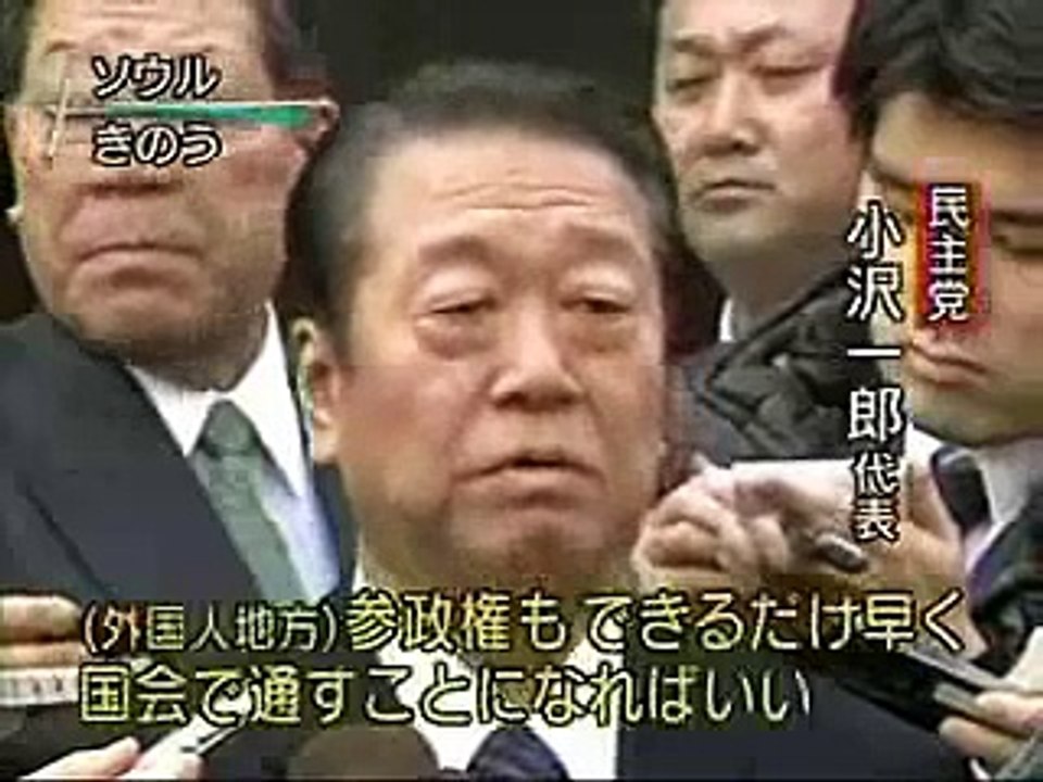 民主党が在日韓国人に選挙権を与えることを公約　（小沢一郎も推進）