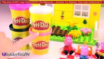 Play-Doh GIANT Lego Head PEPPA Pig Makeover   Surprise Toy Batman, Elsa Help HobbyKidsTV