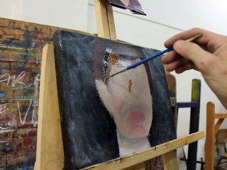 Clase de Pintura al óleo, expresionismo, corrigiendo un trabajo