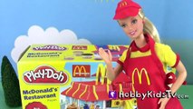 McDonalds Drive Thru Play Doh Toy Restaurant! Barbie Serves Peppa Pig, Happy Meal by HobbyKidsTV